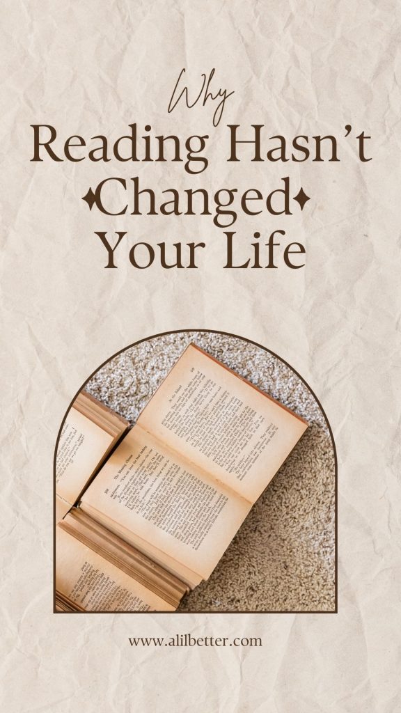 Crumpled paper background with window with image of books open and text overlay that reads "Why Reading hasn't changed your life"